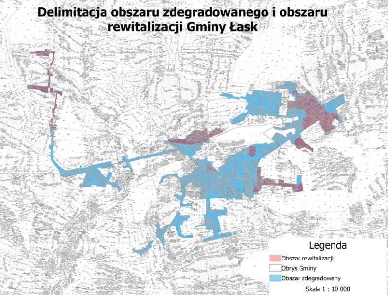 Rysunek 33 prezentuje rozmieszczenie poszczególnych podobszarów rewitalizacji w układzie przestrzennym gminy oraz w odniesieniu do wyznaczonego obszaru zdegradowanego.