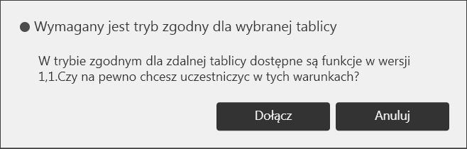 Uczestnictwo w sesji zdalnej tablicy Jeśli zdalna tablica, z którą chcesz się połączyć ma ograniczone funkcje, na uczestniczących tablicach nie można zapisywać plików, drukować stron lub wysyłać