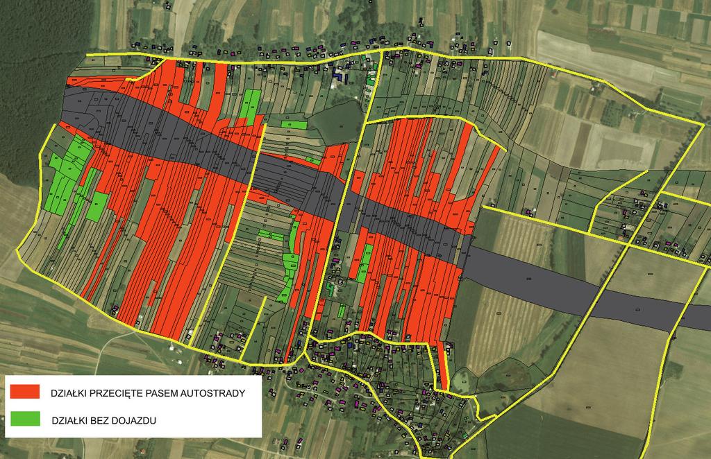 Ocena efektów scalenia gruntów dem działek poprzecznie do planowanego przebiegu autostrady. Skalę tego zjawiska ilustruje rysunek 2. Rysunek 2.