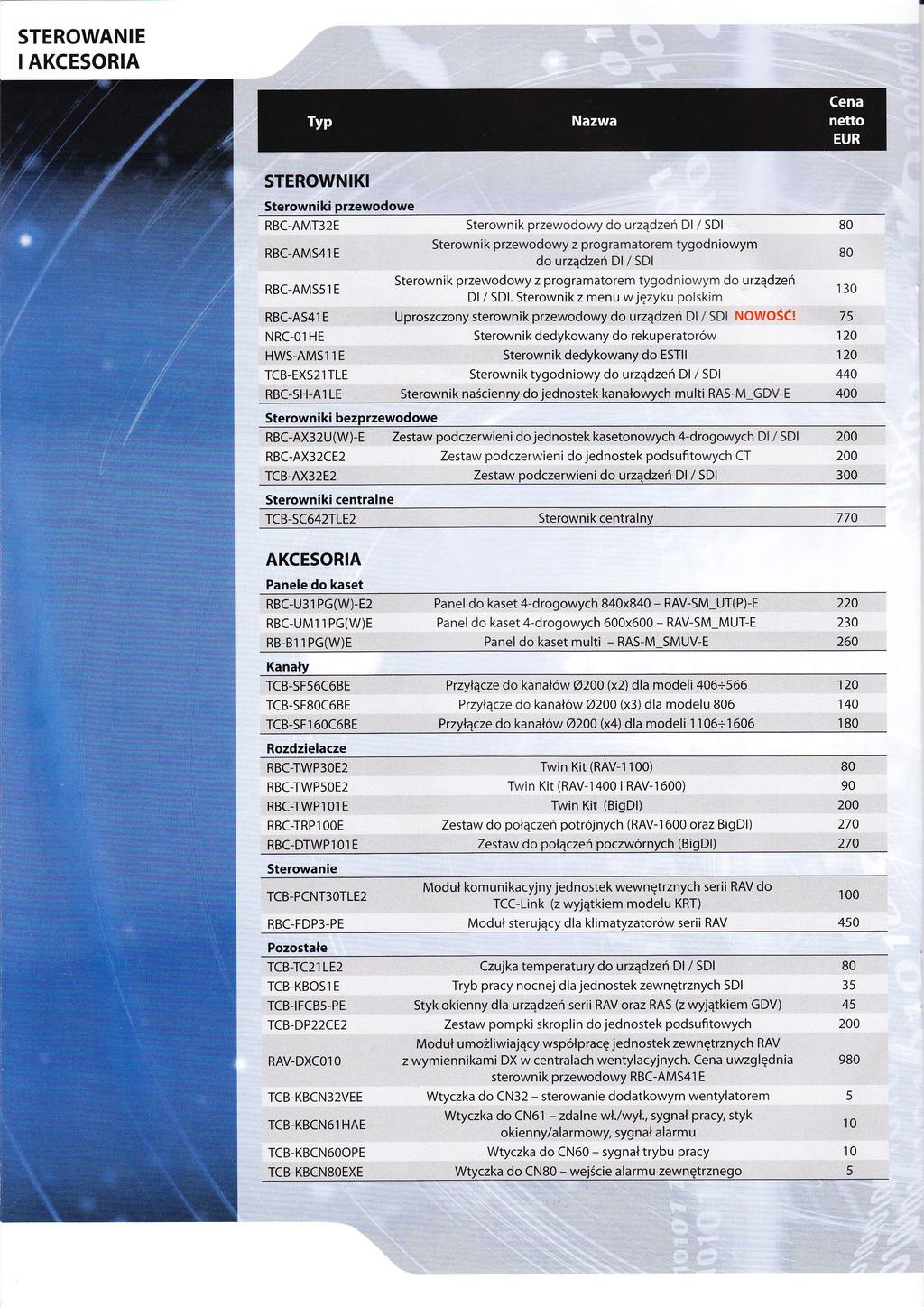 STEROWANIE IAKCESORIA STEROWNIKI Sterowniki przewodowe Sterownik przewodowy do urządzeń Dl / SDl Sterown i k przewodowy z programatorem tyg od n iowym do urządzeń Dl / sdl programatorem tygodniowym