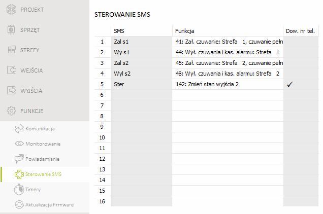 SATEL PERFECTA 39 Rys. 19. Zakładka Sterowanie SMS. 12. Timery Timer porównuje czas z zegarem centrali i o zaprogramowanej porze realizuje wybraną funkcję.