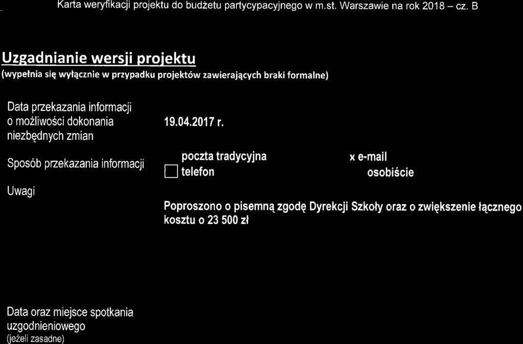 Karta weryfikacji projektu do bud2etu partycypacyjnego w m.st. Warszawie na rok 2018 - cz.