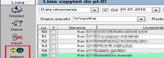 6. Import zapytania o wyszukanie numeru PESEL do programu Komornik SQL-VAT Po poprawnym otrzymaniu odpowiedzi z programu pl.