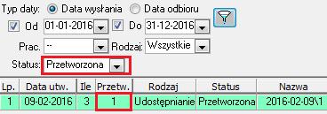 Po zamknięciu okna Paczka pl.id, dana paczka jest widoczna na liście paczek o statusie Przetworzona. Dodatkowo w kolumnie Przetw. wyświetlona jest ilość zaktualizowanych uczestników. RYSUNEK 53.