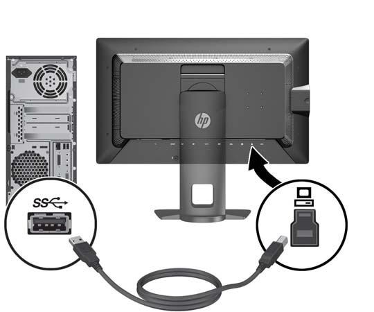 4. Podłącz jeden koniec dostarczonego kabla USB do gniazda koncentratora USB na panelu tylnym