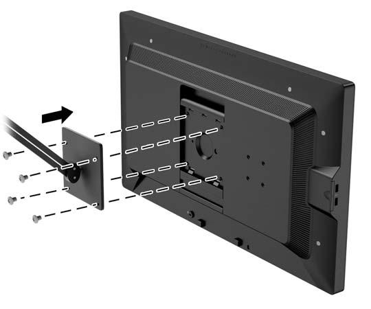 5. Umieść panel na zainstalowanym wsporniku montażowym, wyrównując wgłębienie panela względem wspornika montażowego, a następnie przesuwając panel w dół nad górną częścią wspornika i wciskając go na