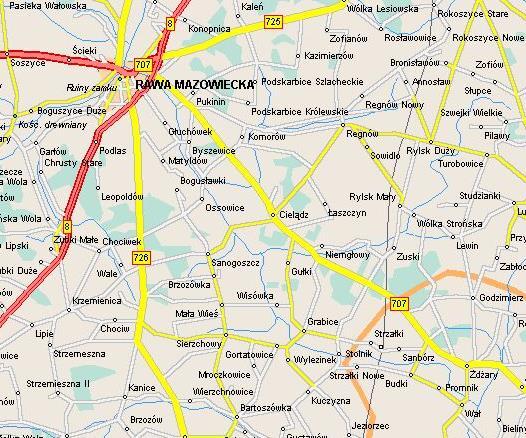 Układ dróg na terenie gminy Cielądz kształtuje się następująco: droga wojewódzka Nr 707 Rawa Mazowiecka Nowe Miasto drogi powiatowe: Nr 38559 Głuchówek Sanogoszcz Sierzchowy Nr 38560 Sierzchowy