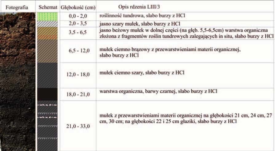 Wstępne badania paleoekologiczne okresowych jezior tundrowych na Spitsbergenie (Petuniabukta) 79 Próby do analiz diatomologicznych oraz geochemicznych zostały pobrane co 1 cm.