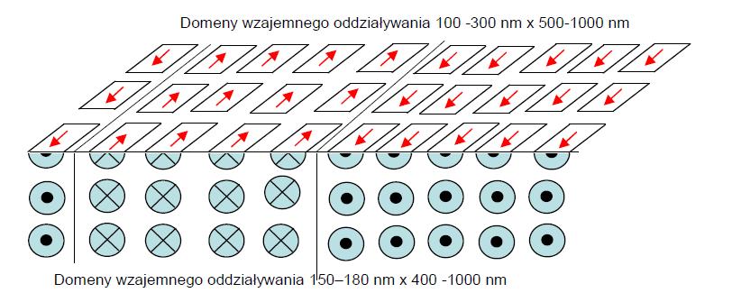 W związku z tym domeny te nie są typowymi domenami Weissa, oddzielonymi 180 O ścianami Blocha. Domeny tego typu nazywane są domenami magnetycznego oddziaływania [37].