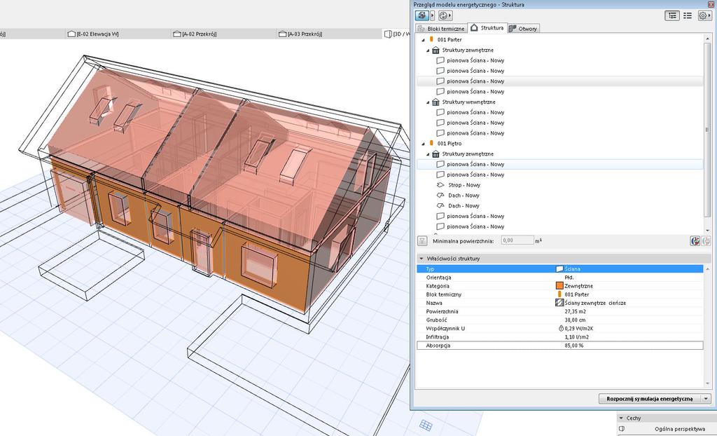 Model energetyczny Podgląd odelu energetycznego Dane przegród budynku: -