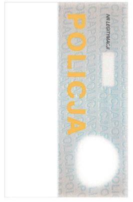 awers 1) legitymacja służbowa pokryta tłem w kolorze beżowo-niebieskim, z widocznymi napisami POLICJA; 2) nad wizerunkiem twarzy policjanta oraz znakiem graficznym w kształcie godła państwowego