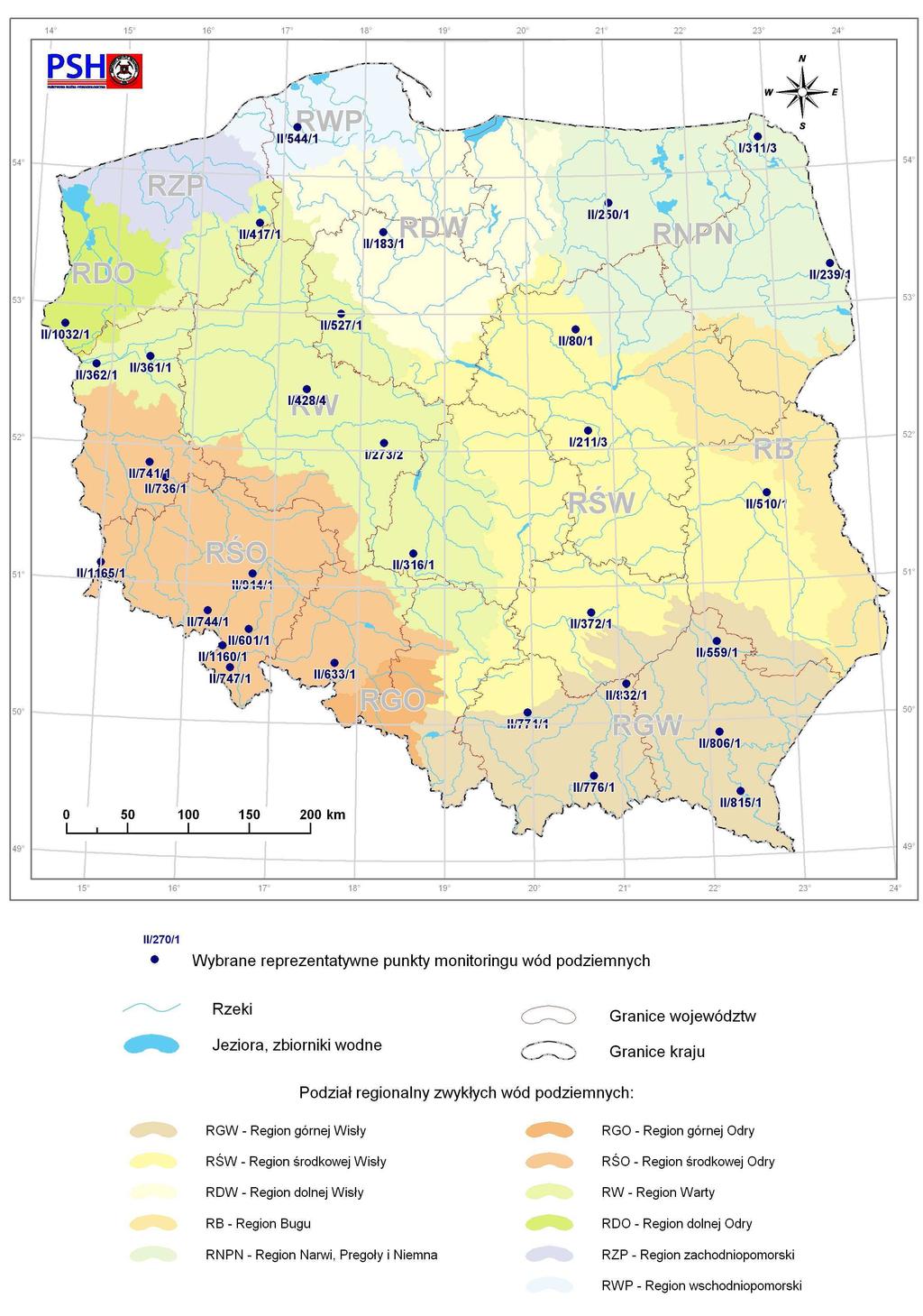 Lokalizacja punktów monitoringu wód podziemnych PSH reprezentatywnych