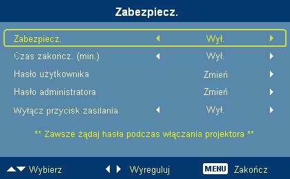 22 Ustawienie Lokalizacja menu Blokada źródła Napis zamknięty Zabezpiecz. Wybór położenia menu na wyświetlanym ekranie. Gdy funkcja ta jest "Wył.