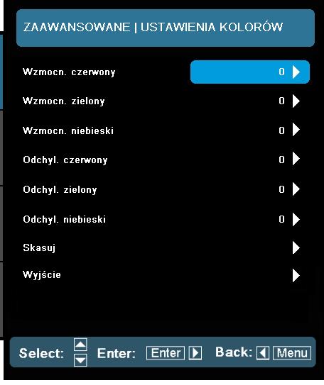 Elementy sterowania użytkownika wyglądał bardziej niebieski (chłodny obraz) Jeśli ustawisz na temperaturę ciepłą, obraz będzie wyglądał bardziej czerwono (ciepły obraz) Przestrzeń barw Wybierz