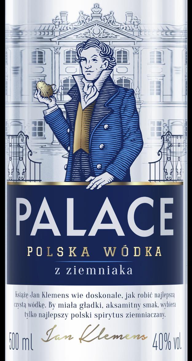 Ilustracja Jana Klemensa z ziemniakiem w dłoni podkreśla pochodzenie spirytusu, co