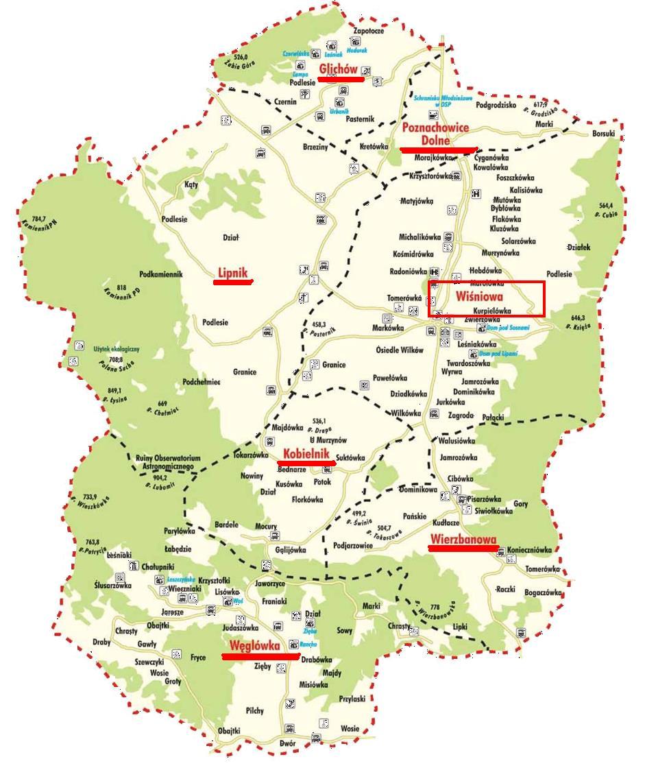 Źródło: http://www.gok.wisniowa.net.pl/ - strona internetowa Gminnego Ośrodka Kultury w Wiśniowej Położenie gminy należy do jej atutów i sprawia, iż jest ona atrakcyjna dla mieszkańców.