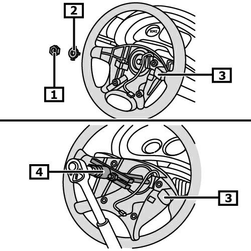 (2) Wykręcić śruby(-ę) osłon(-y) kolumny kierownicy. (3) Wymontować obudowę drążka kierowniczego na dole. (4) Wykręcić śrubę(-y) pierścienia ślizgowego.
