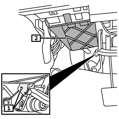 (4) (patrz rysunek 5) 1 Narzędzie do demontażu/ montażu 3 Śruba(-y) wałka pośredniego kolumny kierownicy 2 Nakrętka (-i) kierownicy 4 Wał pośredni kolumny kierownicy Pojazdy od roku modelowego 1999
