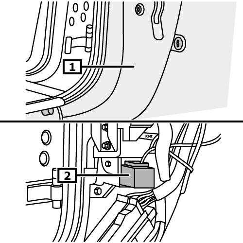 pojazdy do rocznika modelowego 1999 Rysunek 7 Wymontować okładzinę kolumny A na dole. (1) Odłączyć złącze elektryczne od sterownika elektryczego wspomagania układu kierowniczego.