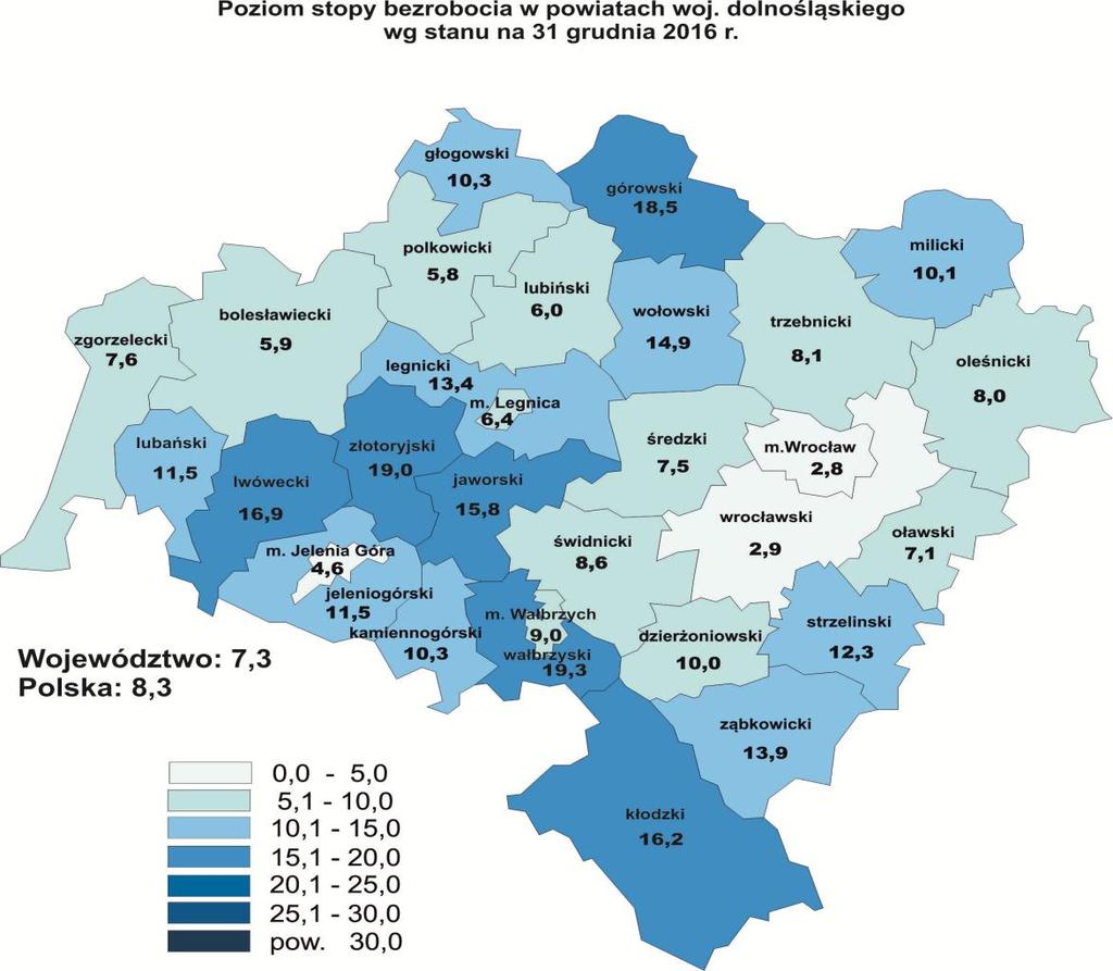 1.STOPA BEZROBOCIA GRUDZIEŃ 2016 r. W poniższej tabeli przedstawiona została stopa bezrobocia na koniec grudnia 2016 oraz 2015 roku.