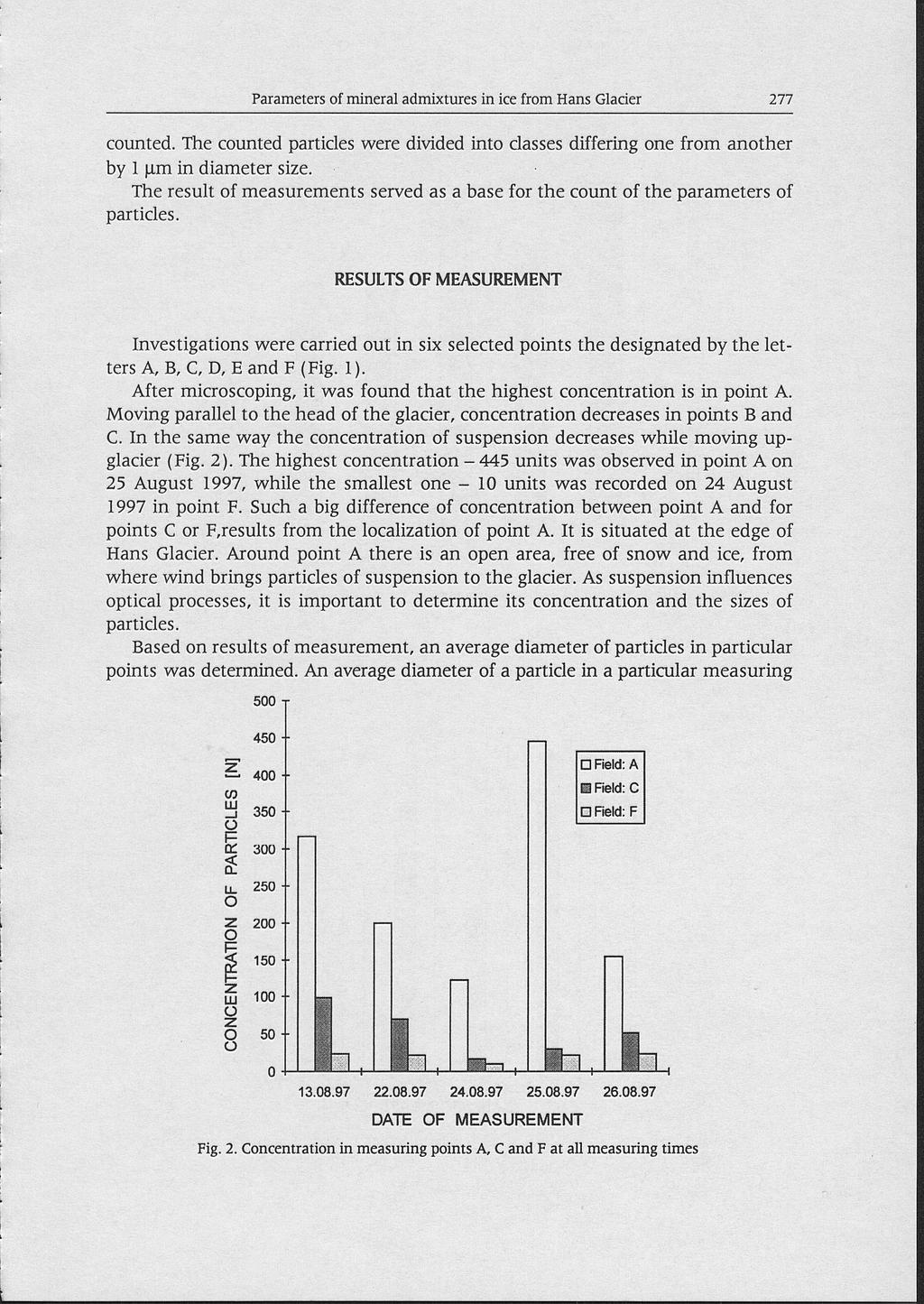 Parameters of mineral admixtures in ice from Hans Glacier 277 counted. The counted particles were divided into classes differing one from another by 1 ц т in diameter size.