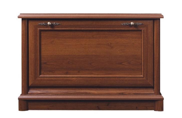 Szafka na buty ma być wykonana z płyty o gęstości min. 650/kg/m 3, listwy MDF i folii finish. Płyta oklejona okleiną w klasie higieny E-1, w kolorze kasztan.