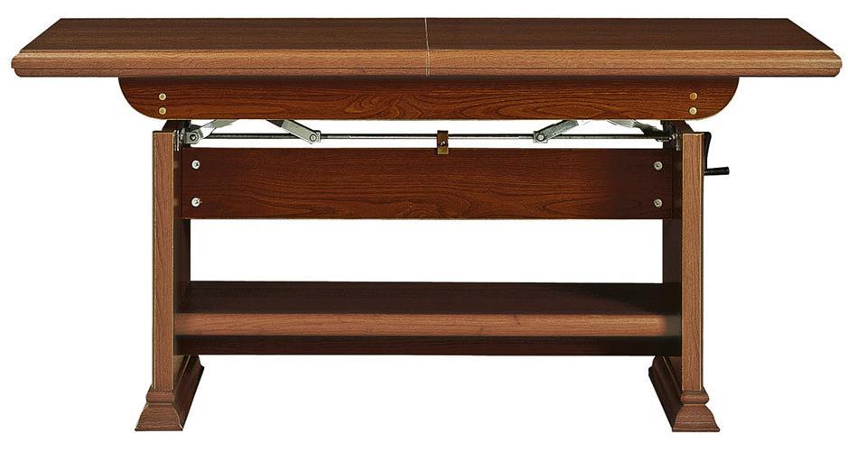 Ława z mechanizmem umożliwiającym regulację wysokości i długości wykonana z: Korpus: płyta wiórowa, folia finish, listwy MDF; Blat: płyta wiórowa, folia utwardzona, laminat.