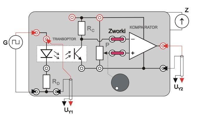 Oscylogram 2. Sygnał zniekształcony, przy f = 8,79 CH1: 1V/DIV, CH2: 0,5V/DIV, TIME: 0.