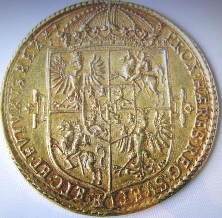 królestwa szwedzkiego i przyszły król Talar medalowy bity w Olkuszu, znany w odbitkach w srebrze i złocie.