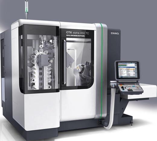 Pojemność: 38 narzędzi Wrzeciono główne Wałek: 170 mm Pręt: 52 mm Głowica rewolwerowa Direct Drive z 10 pozycjami dane techniczne CTX alpha 450 TC: średnica przelotu ø
