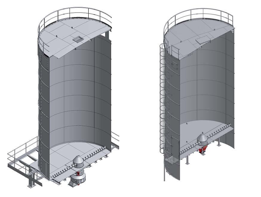 Silosy Silos typ SW z płaską podłogą Dane techniczne TYP D H Pojemność Waga D H Pojemność Waga TYP [mm] [mm] [m3] [kg] [mm] [mm] [m3] [kg] SW-E12-383-640-12 6400 12000 383 10400 SW-E12-312-575-12