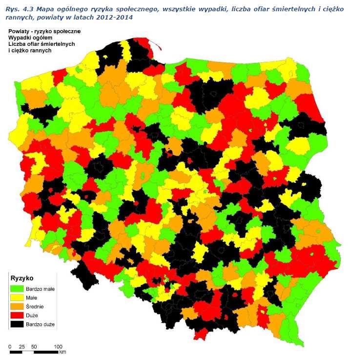 Mapa ryzyka społecznego dla powiatów potencjalna