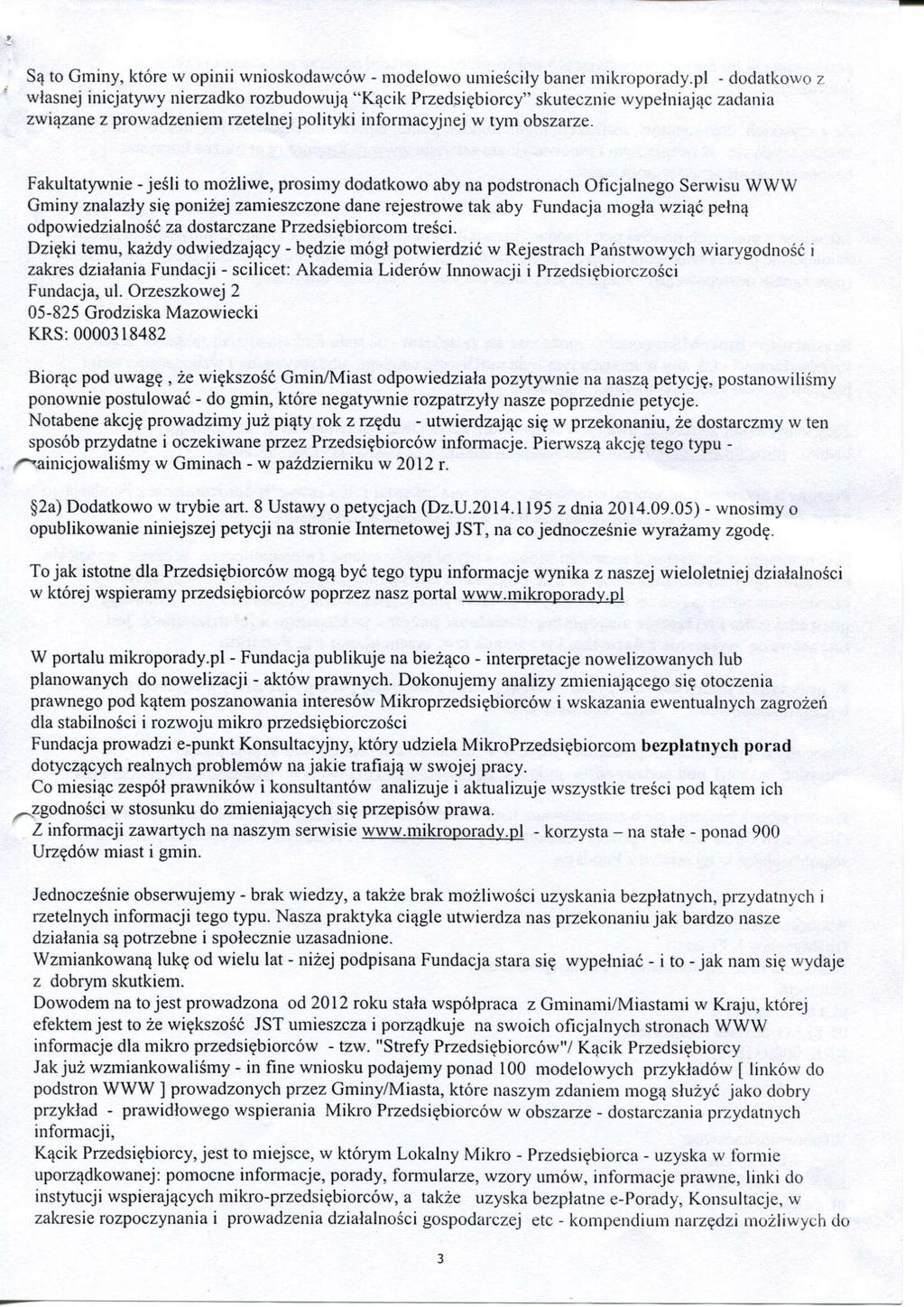 Są to Gminy, które w opinii wnioskodawców - modelowo umieściły baner mikroporady.