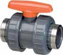 Kształtki PVC PVC fittings Zawór kulowy PVC 2 x mufa do klejenia Uszczelka pierścienna Uszczelnienie przy kuli Uchwyt : EPDM : PE : czerwony PVC-ball valve both sides bonding socket with union nut