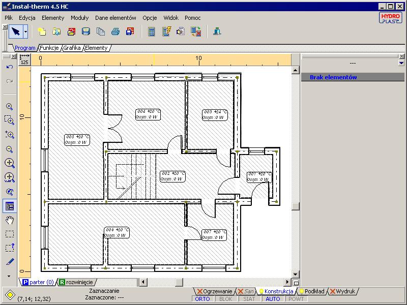 Lekcja 3: Instal-therm 4.5 HC + Instal-OZC 4.5 10.W tym momencie mamy gotowe pomieszczenia skonstruowane ze ścian, drzwi i okien.