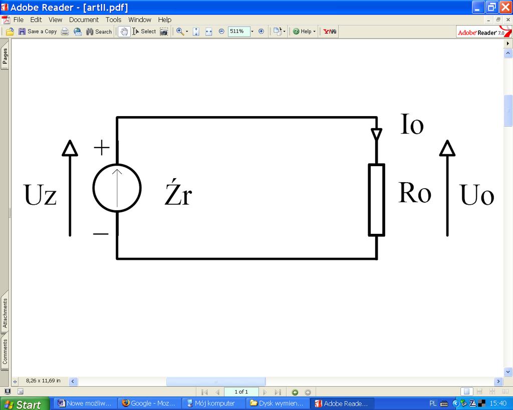 Rozpatrzymy najprostszy obwód składający się ze źródła zasilania U z i obiektu badanego o rezystancji R 0 (niekoniecznie liniowej) (rys.2) Rys.