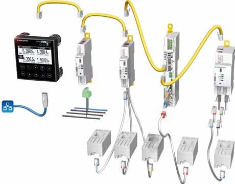 DIRIS Digiware System pomiarów i monitorowania parametrów sieci Wieloobwodowy pomiar parametrów sieci System DIRIS Digiware Wiele modułów pomiaru prądów podłączonych do modułu pomiaru napięć i