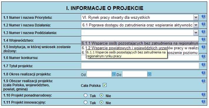 1.4 Województwo pole aktywne jedynie w przypadku gdy w punkcie 1.