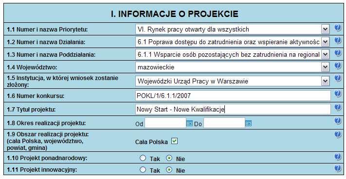 1.6 Numer konkursu naleŝy wpisać numer konkursu określony w ogłoszeniu o konkursie, dokładnie w takim formacie w jakim został on podany w odpowiednim ogłoszeniu/dokumentacji konkursowej.