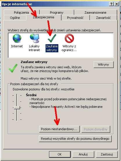 3 W oknie Ustawienia zabezpieczeń strefa Zaufane