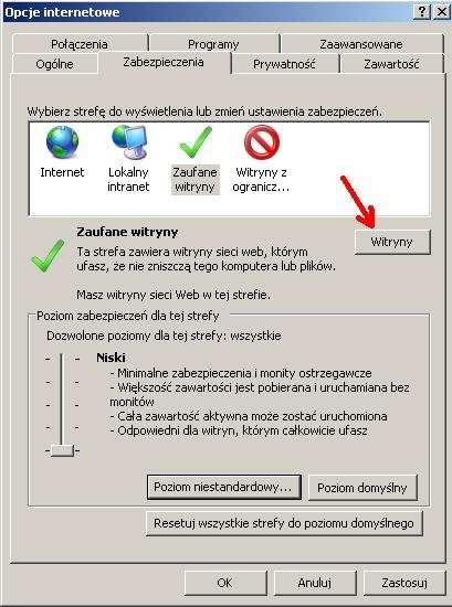 7 W oknie Zaufane witryny odznaczamy opcję śądaj weryfikacji serwera (https:) dla kaŝdej witryny w tej
