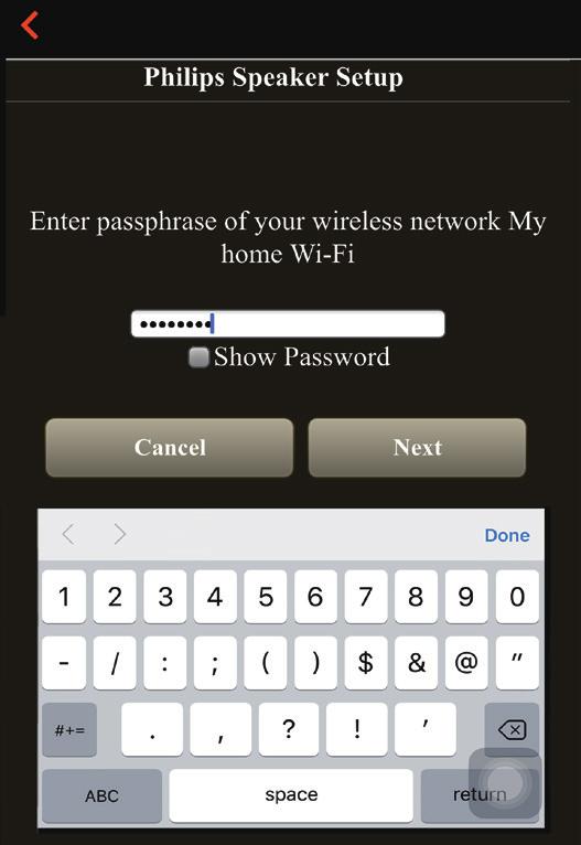 9 Wprowadź hasło domowej sieci Wi-Fi i dotknij opcji Done (Gotowe). Następnie dotknij opcji Next (Dalej).