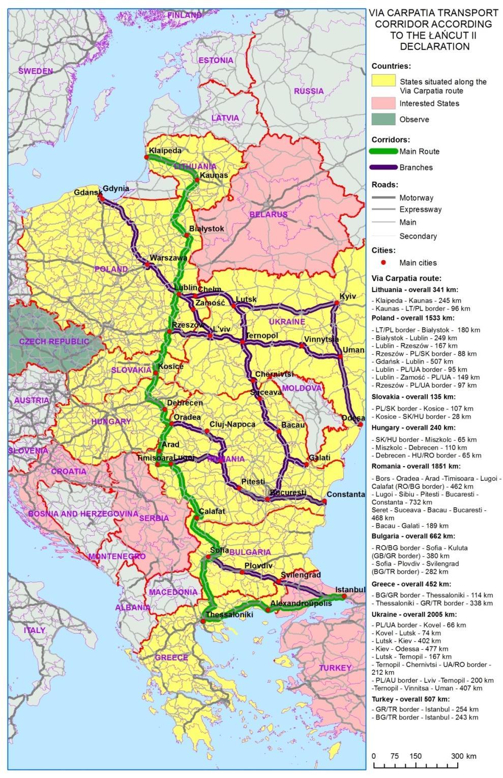 Via Carpatia i jej odgałęzienia Przedstawiono robocze wyniki projektu: Wpływ korytarza transportowego Via Carpatia na rozwój społeczno-gospodarczy Polski ze szczególnym uwzględnieniem Polski