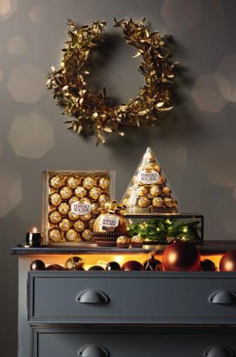 T AJEMNICZA SZUFLADA Na komodzie z szufladami ustaw świąteczne opakowania Ferrero Rocher: Grand Ferrero Rocher, Stożek lub inne.
