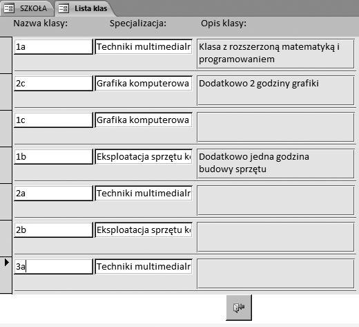 Rozdział 8 t Bazy danych program Access Rysunek 8.40. Widok formularza Formularze ciągle Sprawdź w opcji Widok formularza, jak się prezentuje. Ustaw potrzebne właściwości formularza. 8.4.10.