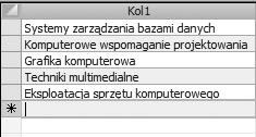 8.4. Formularze Przykład 8.16 Zmodyfikuj formularz Nowa klasa, umieszczając w nim pole kombi z listą wartości, na podstawie których będzie można wybrać Specjalizacja klasy.