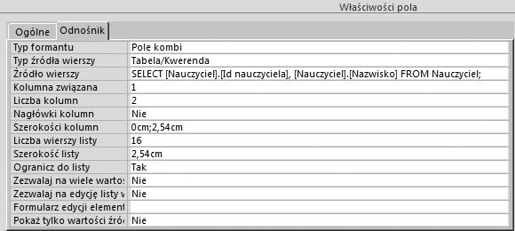 Rozdział 8 t Bazy danych program Access kończyć pracę z kreatorem. Ponieważ relacja między tabelami KLASA i NAUCZYCIEL została usunięta, Kreator odnośników utworzy teraz nową relację.