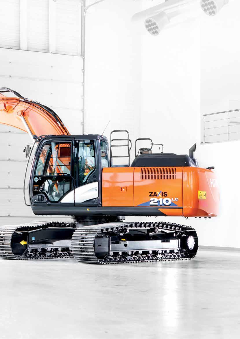 ZX210LC 6 Prosta obsługa Bezpieczeństwo na pierwszym miejscu dzięki poręczom i wzmocnionej platformie zabezpieczającej. Niska emisja System SCR redukuje emisję tlenku azotu w gazach wylotowych.