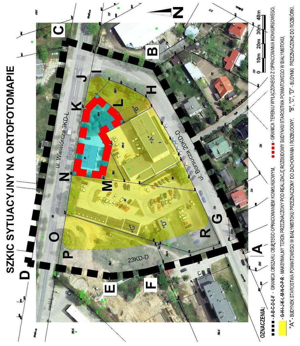 Opracowanie konkursowe w granicach terenu przeznaczonego pod realizację rozbudowy budynku Starostwa Powiatowego w Białymstoku tj. w granicach nieruchomości gruntowej złożonej z działek ozn.