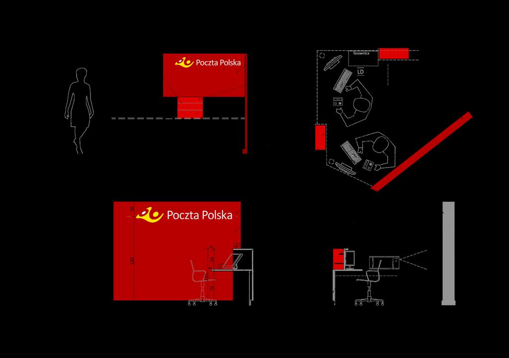 Dział 2 elementy wyposażenia Punk t informac yjny - duży Stanowisko znajduje się tylko w placówkach pocztowych typu A. Może być zaprojektowane, jako dwu lub jednoosobowe.